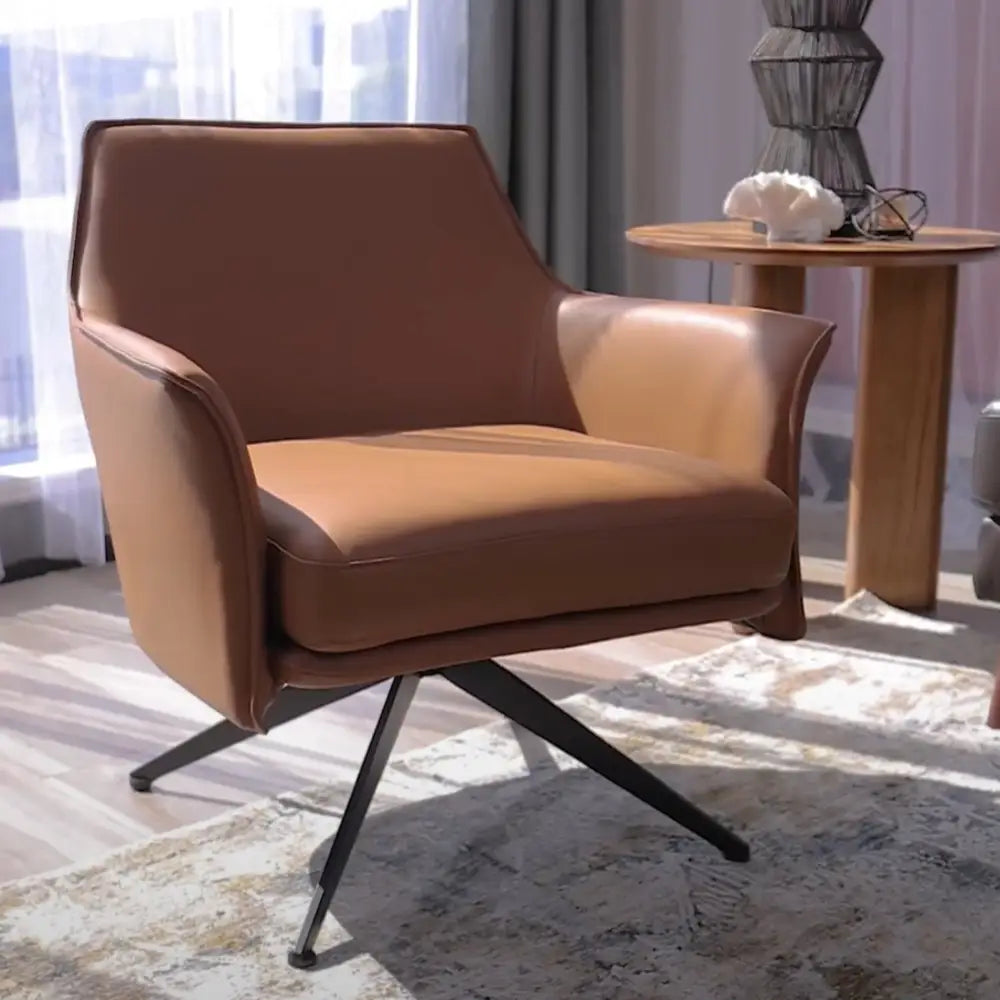 Freya Leather Swivel Occasional Chair Lounge Seat - Beige - Furniture > Sofas