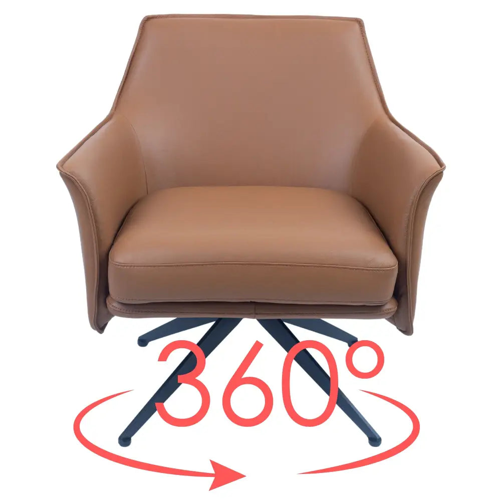 Freya Leather Swivel Occasional Chair Lounge Seat - Beige - Furniture > Sofas