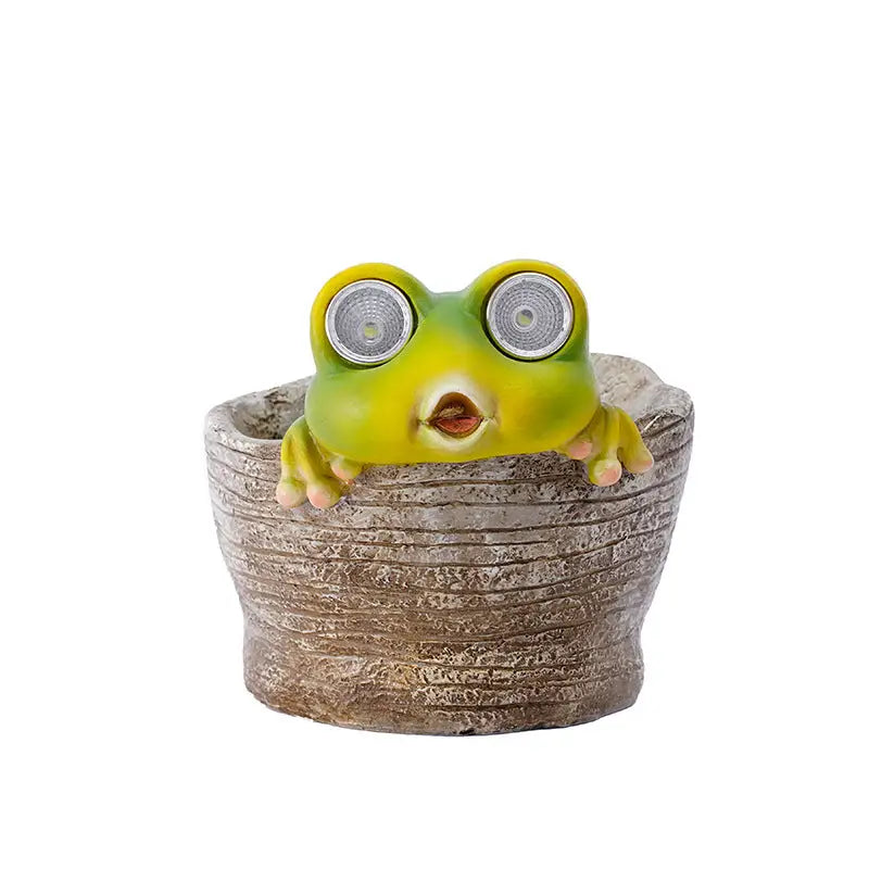Frog Solar Light Planter - Resin Succulent Pot with Glowing Eyes (stone basin frog) - Occasions > Christmas > Outdoor