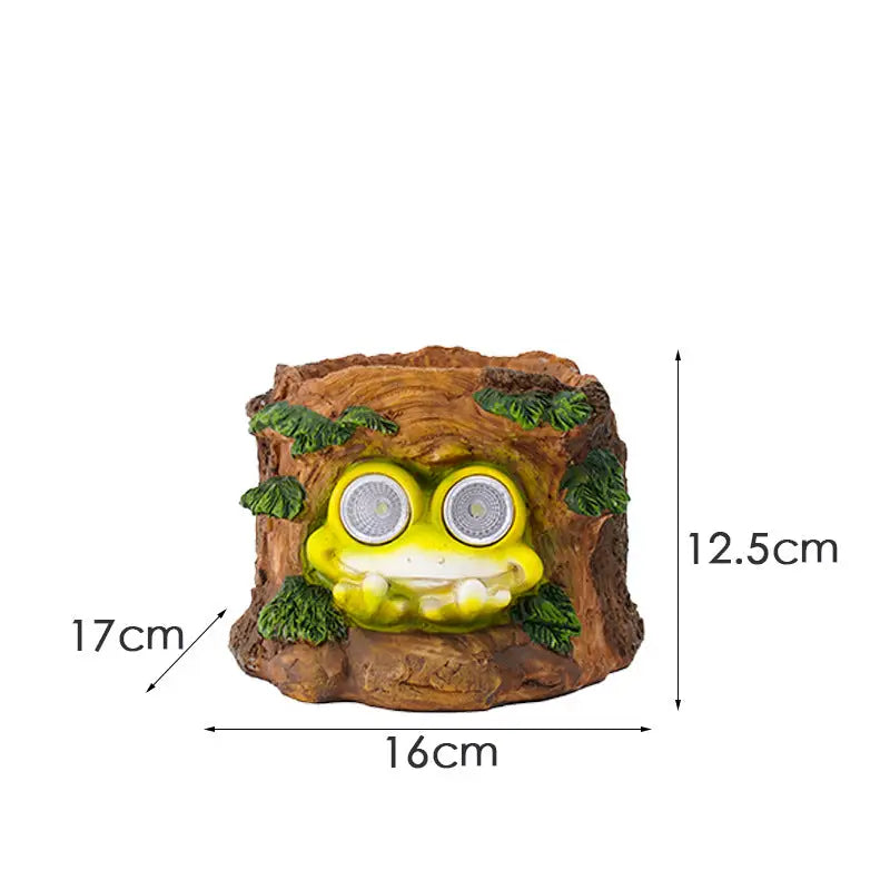 Frog Solar Light Planter - Resin Succulent Pot with Glowing Eyes (Stump frog) - Occasions > Christmas > Outdoor