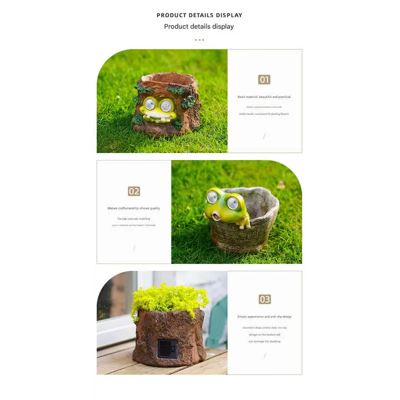 Frog Solar Light Planter - Resin Succulent Pot with Glowing Eyes (Stump frog) - Occasions > Christmas > Outdoor