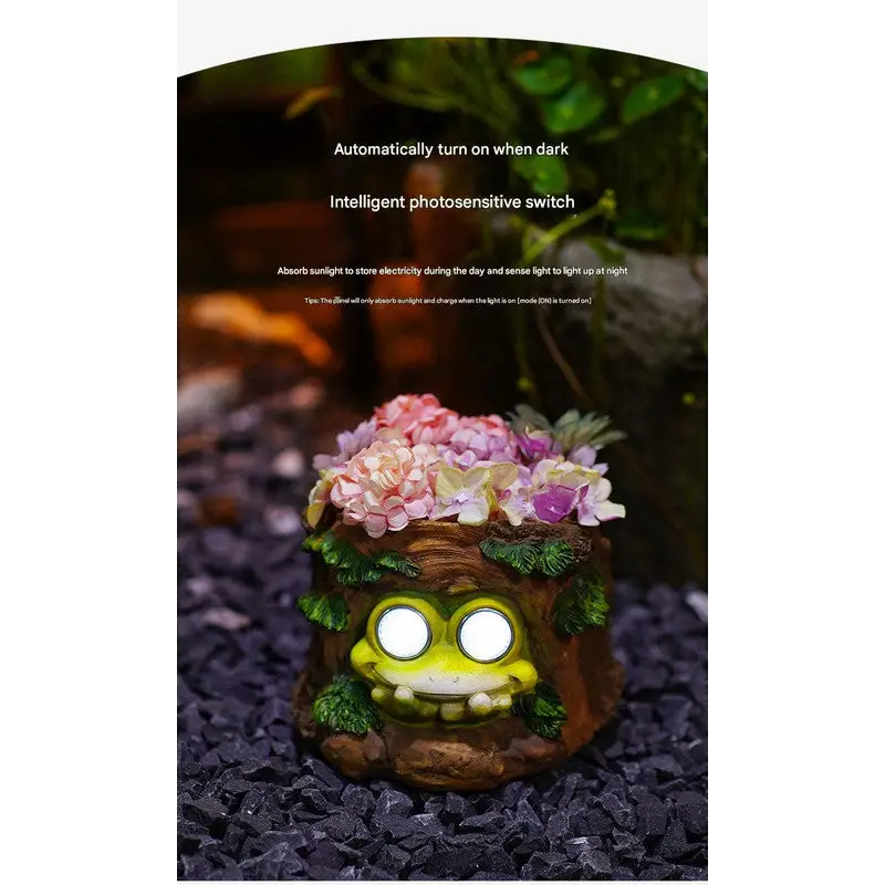 Frog Solar Light Planter - Resin Succulent Pot with Glowing Eyes (stone basin frog) - Occasions > Christmas > Outdoor