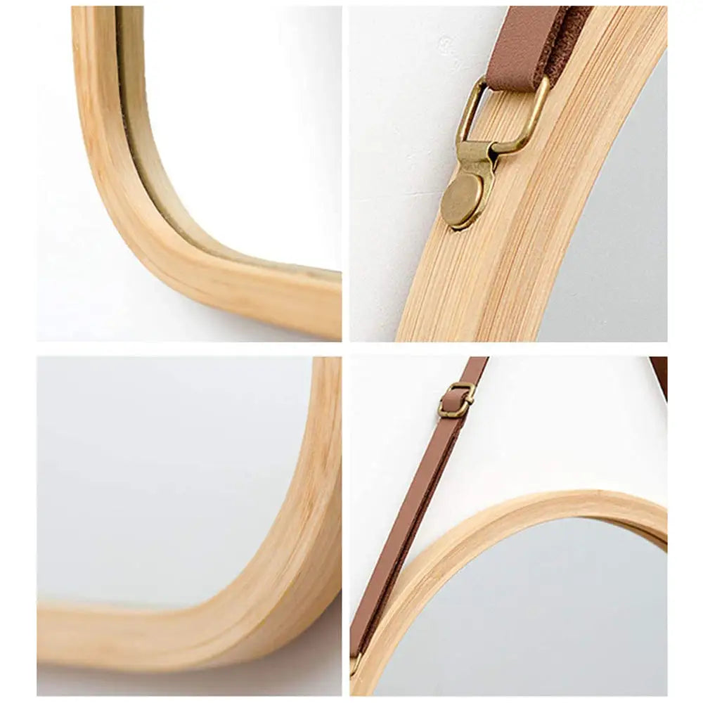 Full Length Bathroom Wall Mount Hanging Bamboo Frame Mirror Adjustable Strap Wall Mirror Home Decor - Home & Garden >
