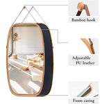 Full Length Bathroom Wall Mount Hanging Bamboo Frame Mirror Adjustable Strap Wall Mirror Home Decor - Home & Garden >