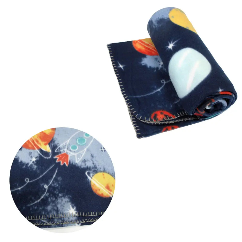 Funky Cute Polar Fleece Throw Rug Navy Planet Space - Home & Garden > Bedding