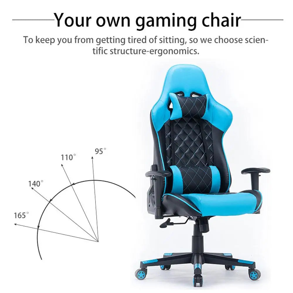 Gaming Chair Ergonomic Racing chair 165° Reclining Gaming Seat 3D Armrest Footrest Pink White - Furniture > Bar Stools