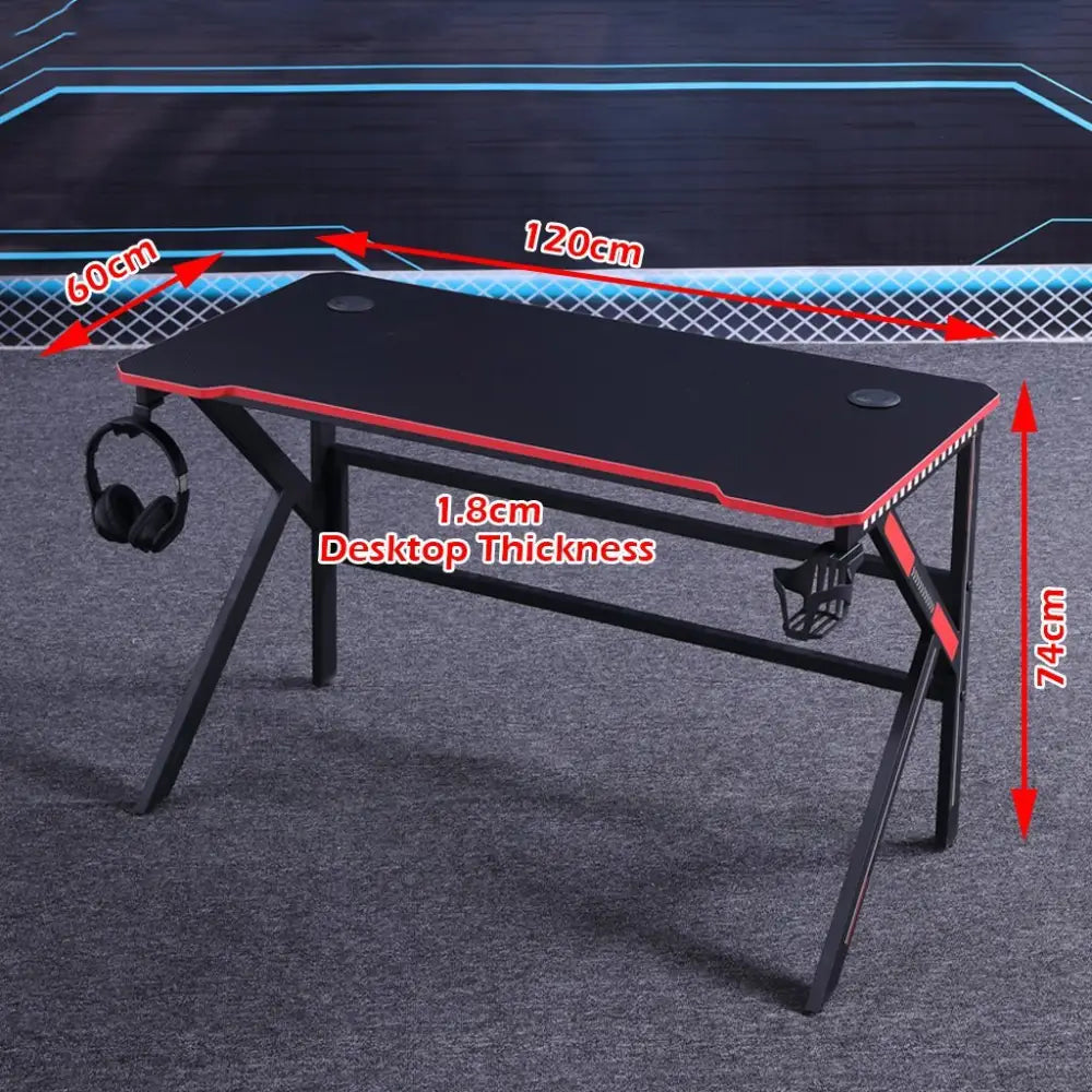 Gaming Desk Desktop PC Computer Desks Desktop Racing Table Office Laptop Home K-Shaped Legs Black 140cm - Furniture >
