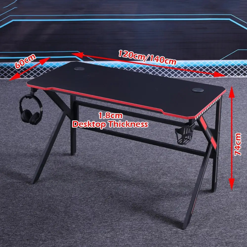 Gaming Desk Desktop PC Computer Desks Desktop Racing Table Office Laptop Home K-Shaped Legs Black 140cm - Furniture >