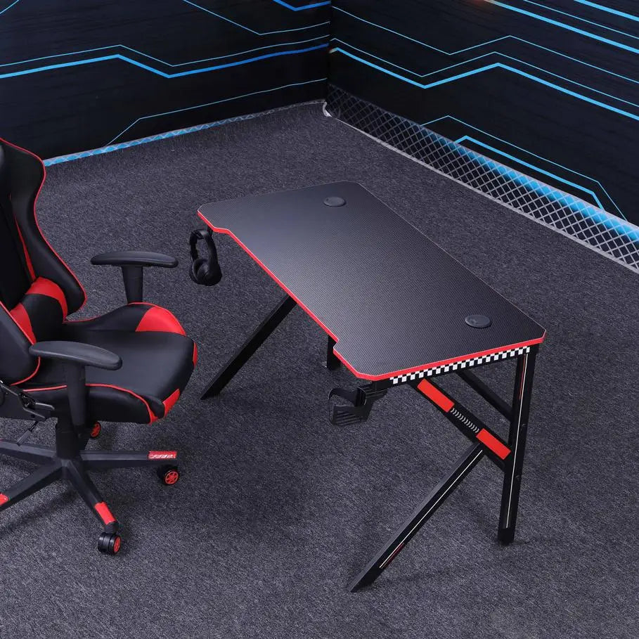Gaming Desk Desktop PC Computer Desks Desktop Racing Table Office Laptop Home K-Shaped Legs Black 140cm - Furniture >
