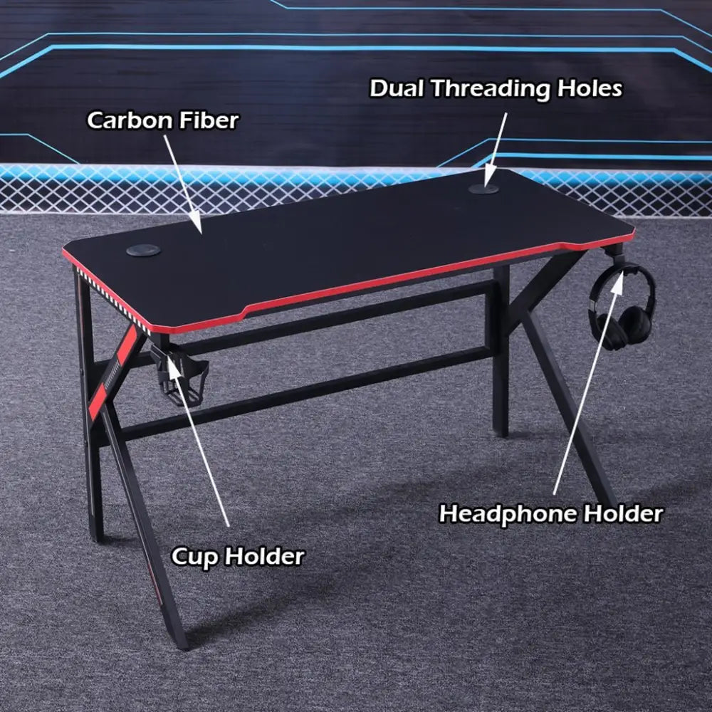 Gaming Desk Desktop PC Computer Desks Desktop Racing Table Office Laptop Home K-Shaped Legs Black 120cm - Furniture >