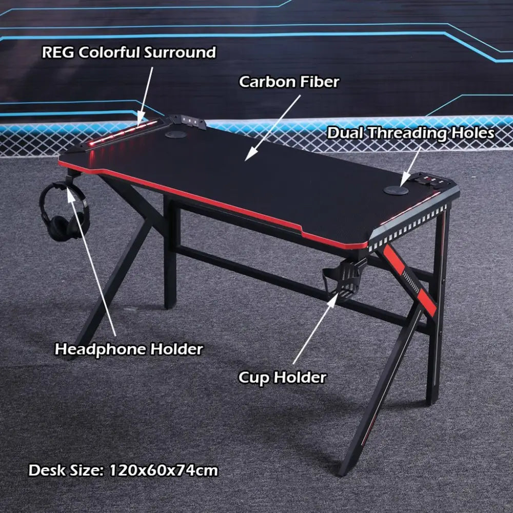 Gaming Desk Desktop PC Computer Desks Desktop Racing Table Office Laptop Home K-Shaped Legs Black 140cm - Furniture >