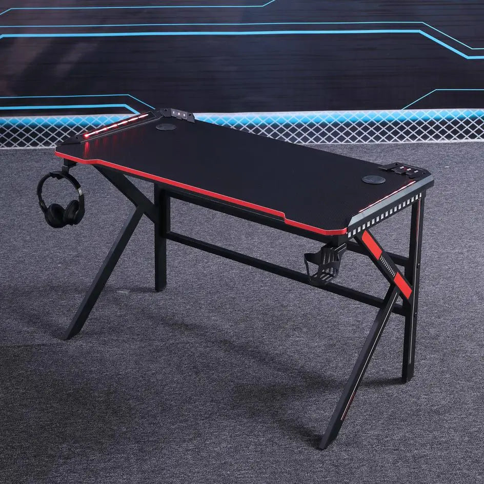 Gaming Desk Desktop PC Computer Desks Desktop Racing Table Office Laptop Home K-Shaped Legs Black 140cm - Furniture >