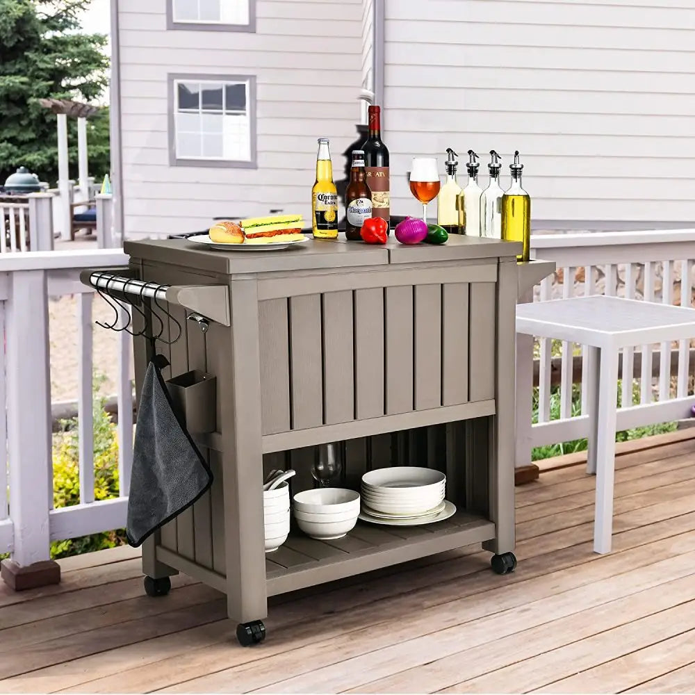Garden Bar Serving Cart with Cooler (Taupe) - Furniture > Outdoor
