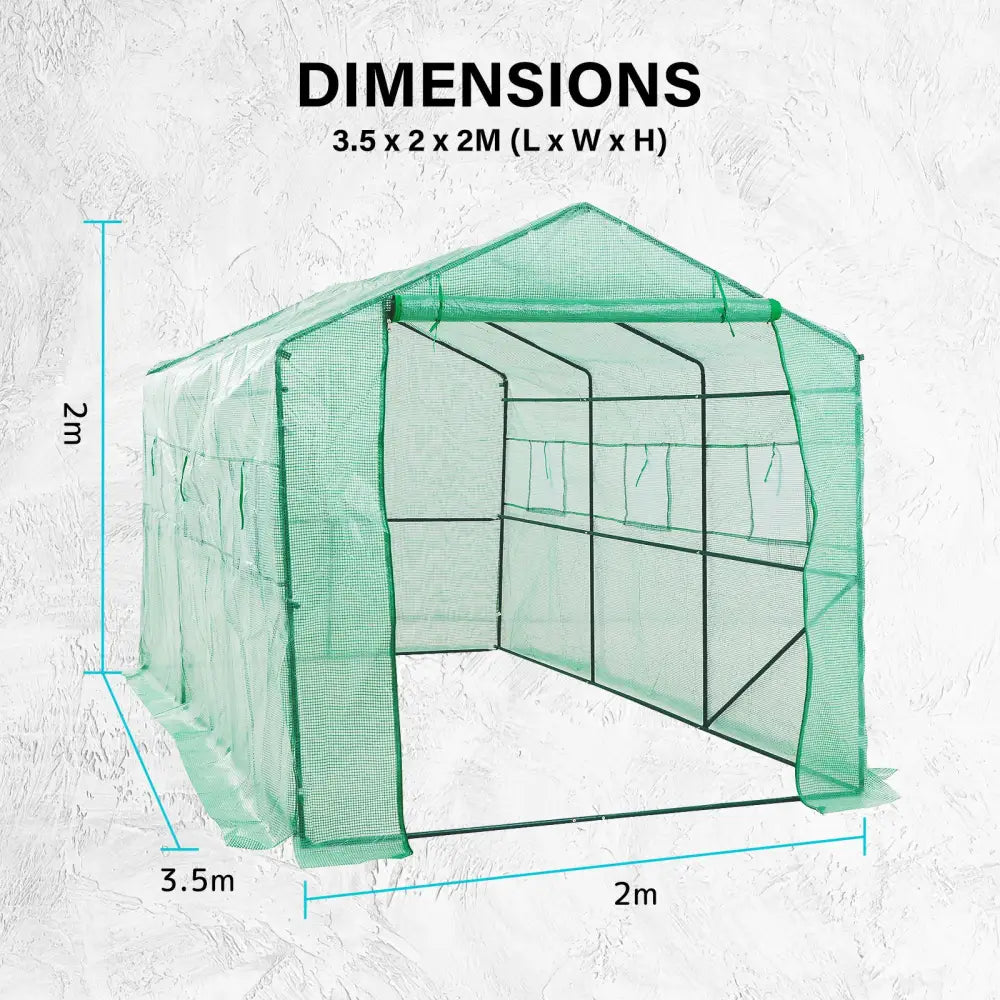 Garden Greenhouse Walk-In Shed 3.5x2x2M PE Apex - Home & Garden > Green Houses