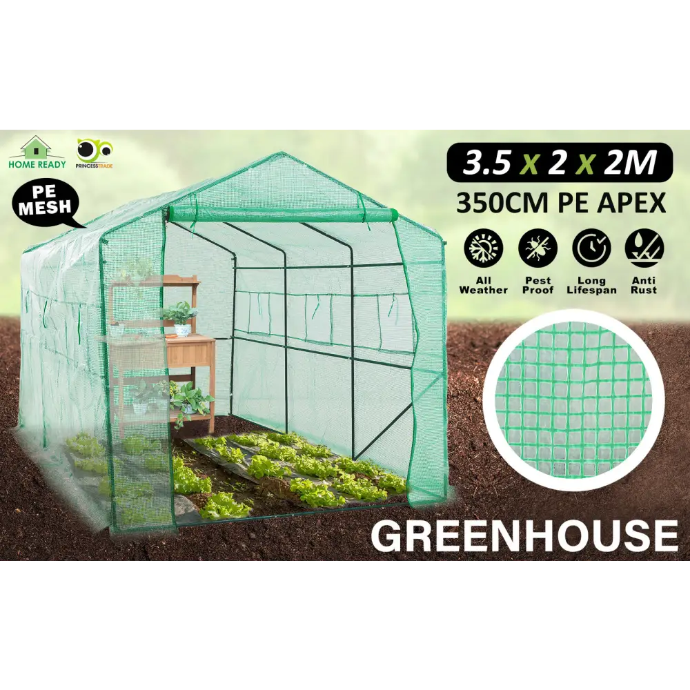 Garden Greenhouse Walk-In Shed 3.5x2x2M PE Apex - Home & Garden > Green Houses