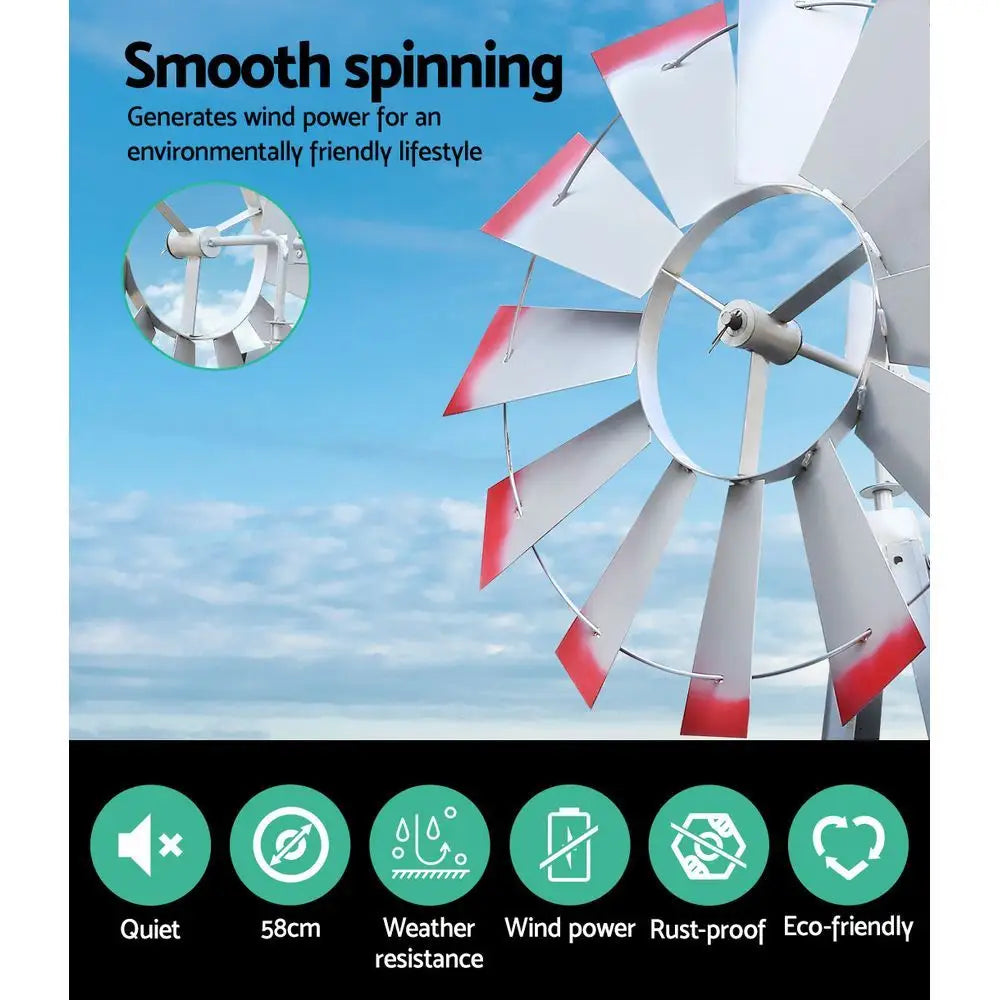 Garden Windmill 8FT 245cm Metal Ornaments Outdoor Decor Ornamental Wind Will - Home & Garden > Decor
