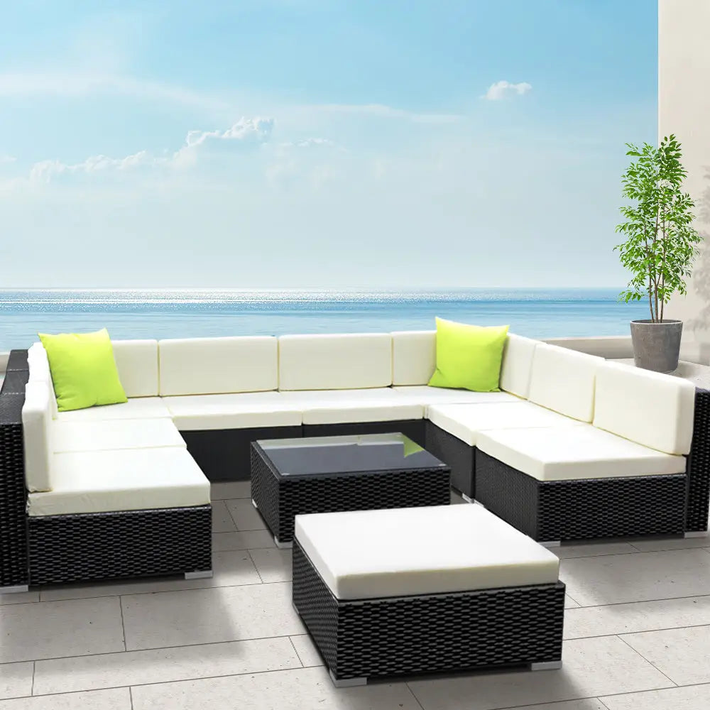 Gardeon 10-Piece Outdoor Sofa Set Wicker Couch Lounge Setting 9 Seater - Furniture > Outdoor