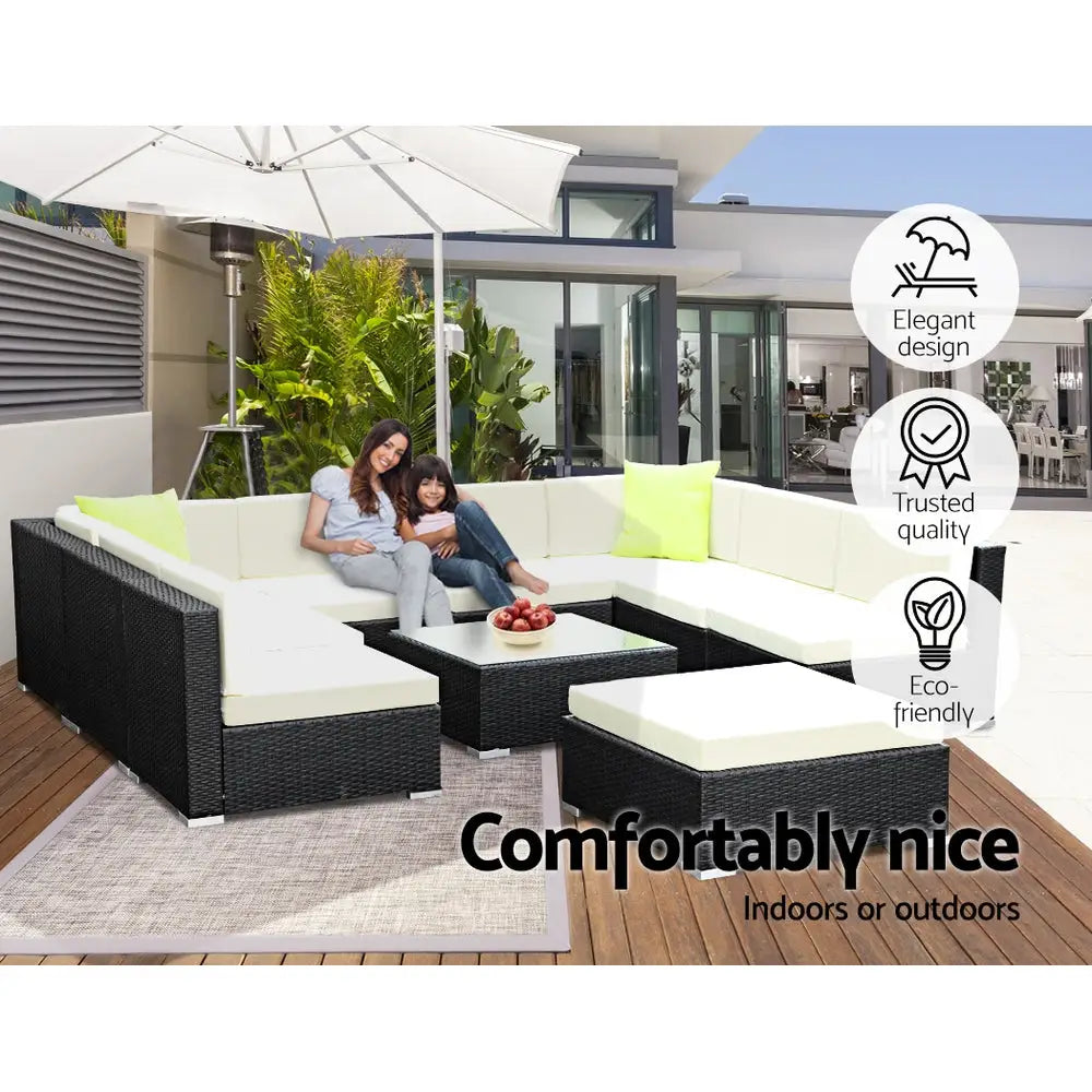 Gardeon 10-Piece Outdoor Sofa Set Wicker Couch Lounge Setting 9 Seater - Furniture > Outdoor