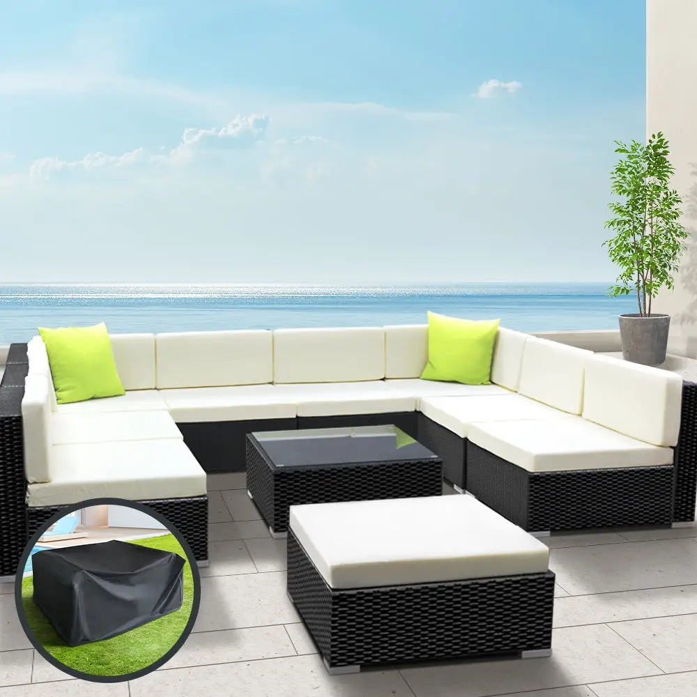 Gardeon 10-Piece Outdoor Sofa Set Wicker Couch Lounge Setting Cover - Furniture > Outdoor