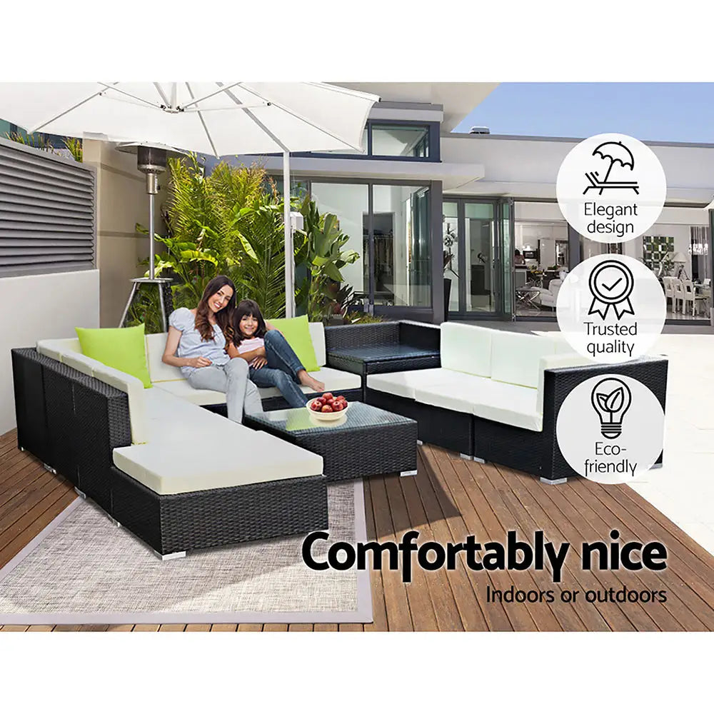 Gardeon 11PC Outdoor Furniture Sofa Set Wicker Garden Patio Lounge - Furniture > Outdoor