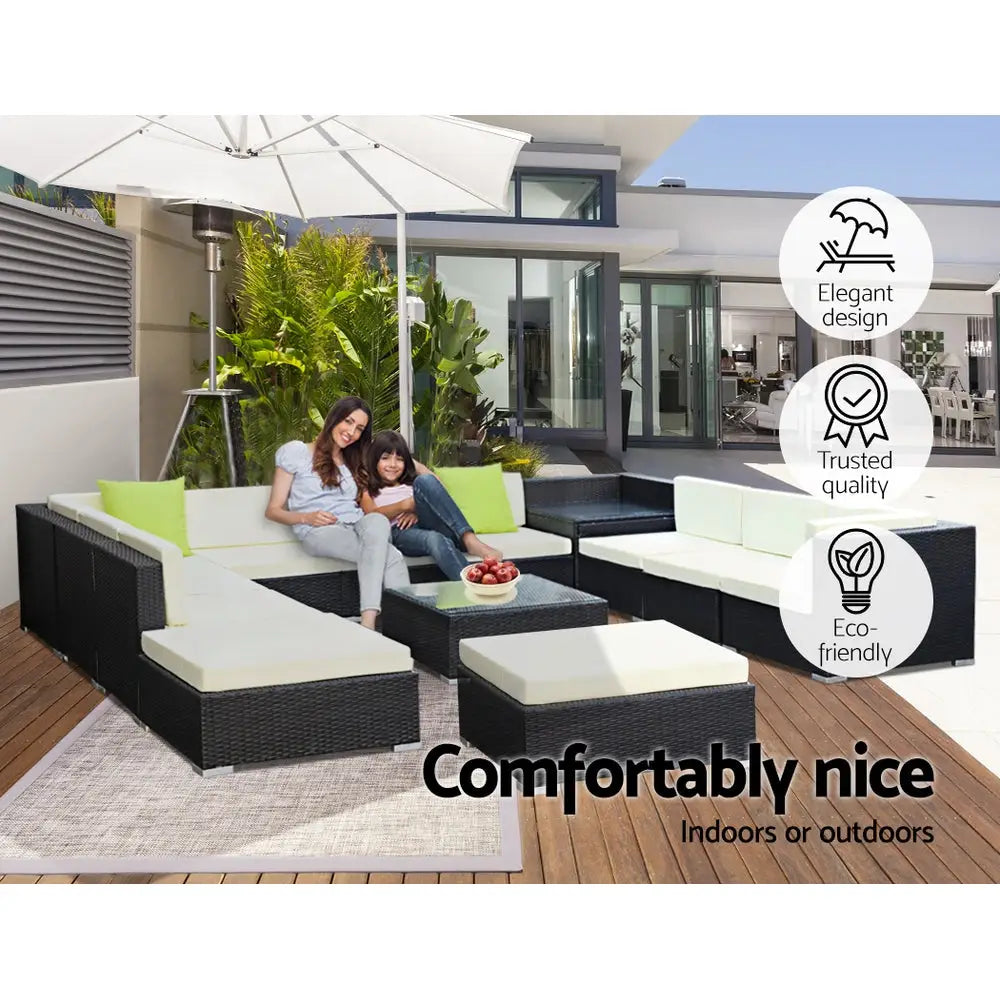Gardeon 13-Piece Outdoor Sofa Set Wicker Couch Lounge Setting 11 Seater - Furniture > Outdoor