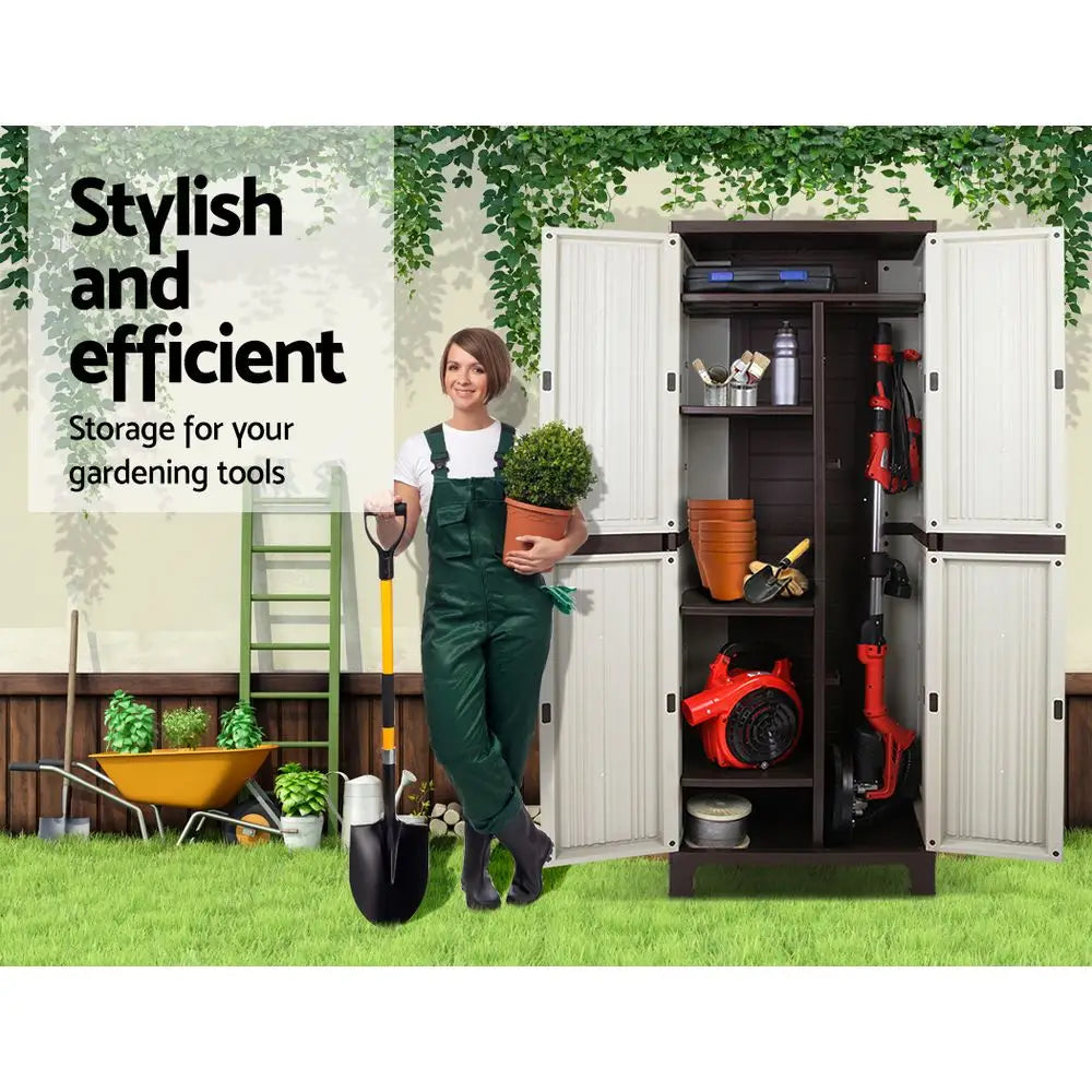 Gardeon 173cm Outdoor Storage Cabinet Box Lockable Cupboard Sheds Garage Adjustable Beige - Home & Garden > Storage