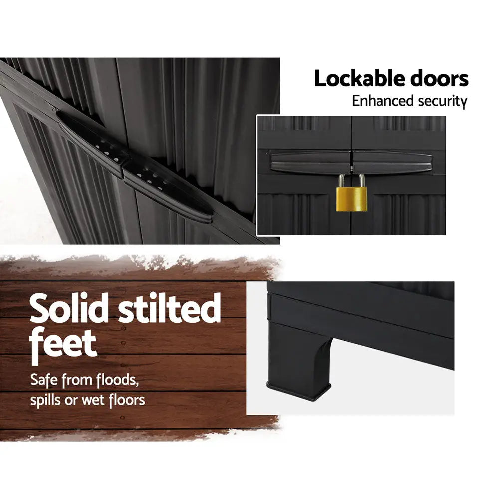Gardeon 173cm Outdoor Storage Cabinet Box Lockable Cupboard Sheds Garage Adjustable Black - Home & Garden > Storage