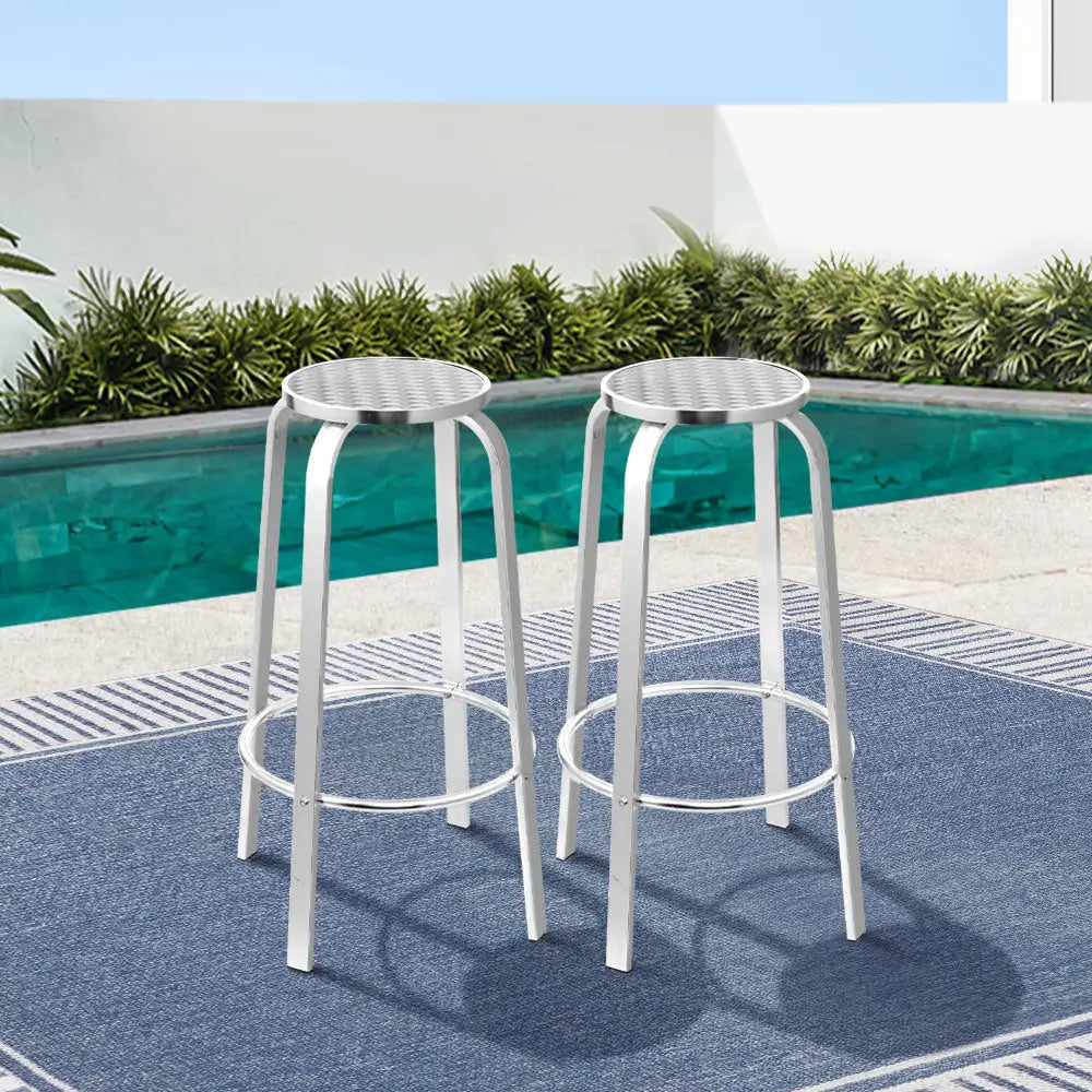 Gardeon 2-Piece Outdoor Bar Stools Patio Indoor Bistro Aluminum Chairs - Furniture > Bar Stools & Chairs