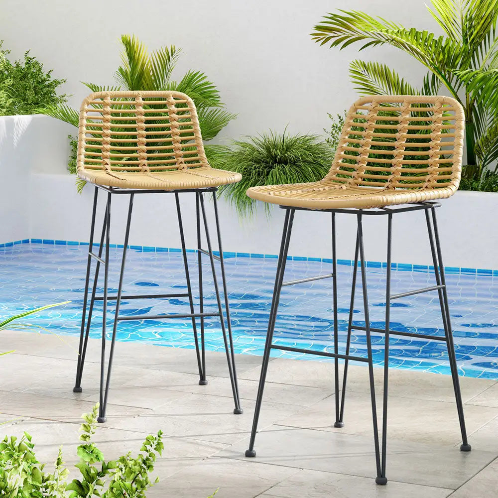 Gardeon 2 Piece Outdoor Bar Stools Wicker Dining Rattan Chair - Furniture > Outdoor > Outdoor Chairs