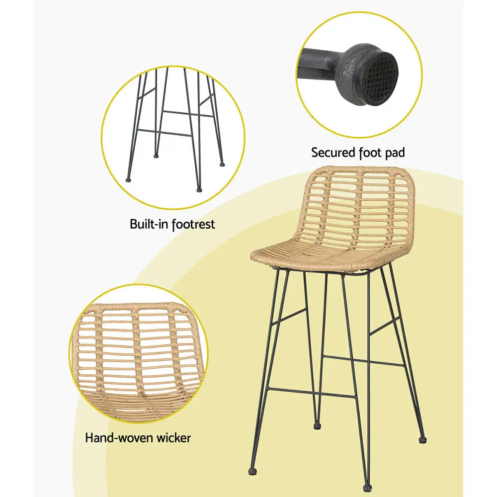 Gardeon 2 Piece Outdoor Bar Stools Wicker Dining Rattan Chair - Furniture > Outdoor > Outdoor Chairs