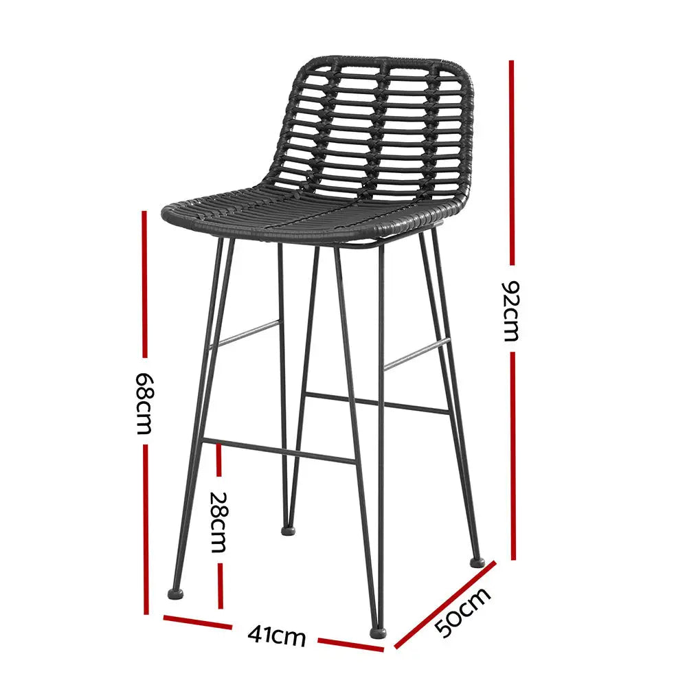 Gardeon 2 Piece Outdoor Bar Stools Wicker Dining Rattan Chair Black - Furniture > Bar Stools & Chairs > Table & Bar