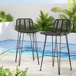 Gardeon 2 Piece Outdoor Bar Stools Wicker Dining Rattan Chair Black - Furniture > Bar Stools & Chairs > Table & Bar