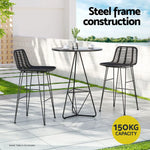 Gardeon 2 Piece Outdoor Bar Stools Wicker Dining Rattan Chair Black - Furniture > Bar Stools & Chairs > Table & Bar