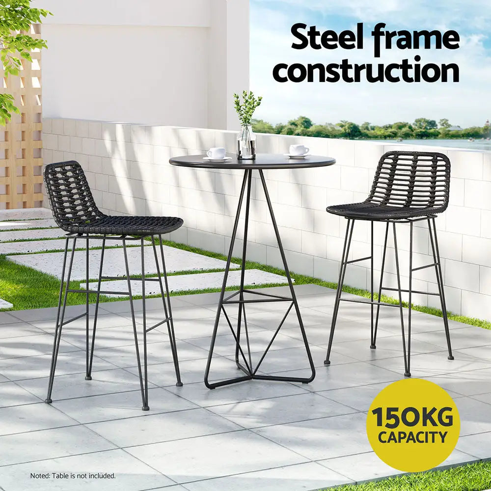 Gardeon 2 Piece Outdoor Bar Stools Wicker Dining Rattan Chair Black - Furniture > Bar Stools & Chairs > Table & Bar