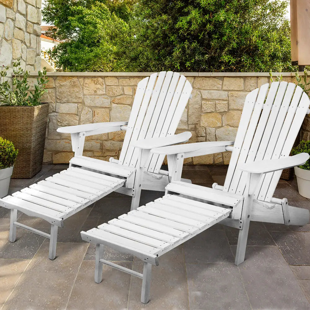 Gardeon 2PC Adirondack Outdoor Chairs Wood Foldable Sun Lounge Patio Furniture - Furniture > Outdoor > Outdoor Sofas &