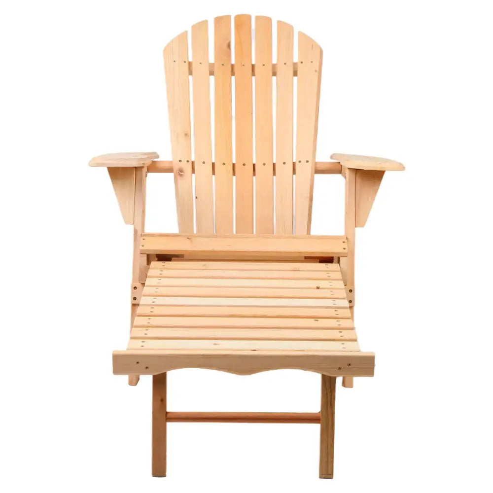 Gardeon 2PC Adirondack Outdoor Chairs Wooden Sun Lounge Patio Furniture Garden Natural - Furniture > Outdoor