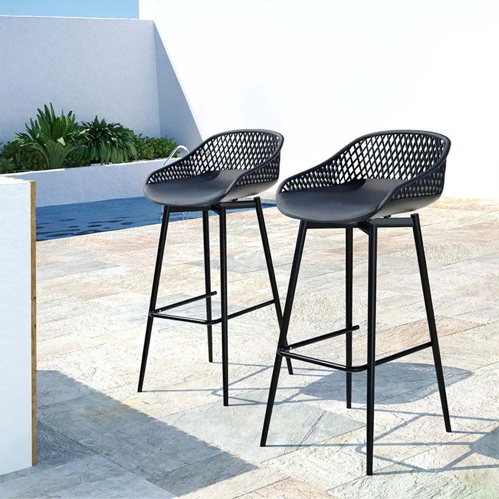Gardeon 2PC Outdoor Bar Stools Plastic Metal Dining Chair Patio Furniture Garden - Furniture > Outdoor