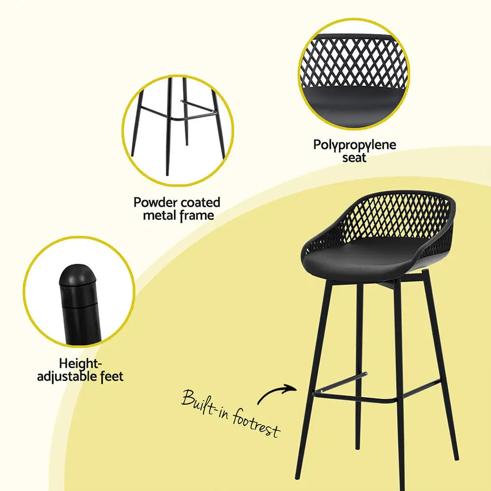 Gardeon 2PC Outdoor Bar Stools Plastic Metal Dining Chair Patio Furniture Garden - Furniture > Outdoor