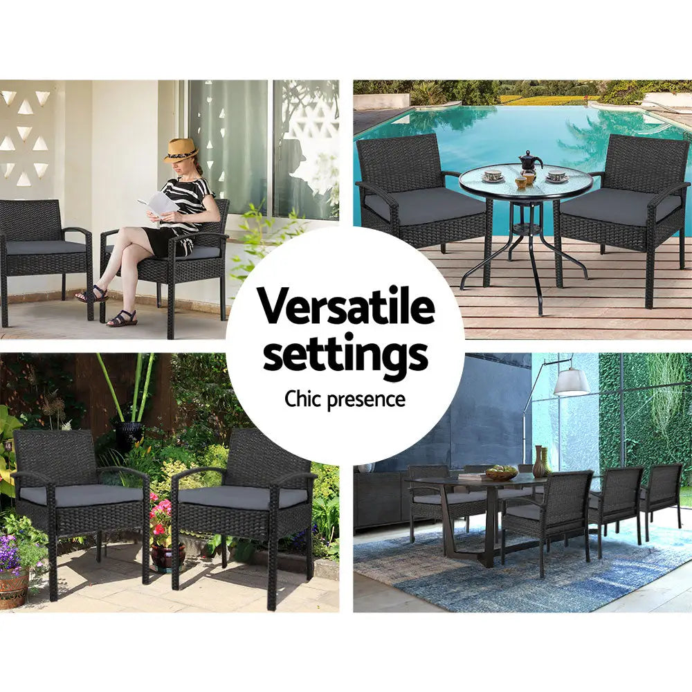 Gardeon 2PC Outdoor Dining Chairs Patio Furniture Rattan Lounge Chair Cushion Felix - Furniture > Outdoor