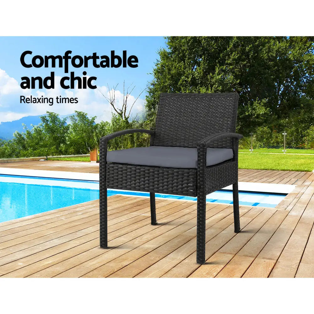 Gardeon 2PC Outdoor Dining Chairs Patio Furniture Rattan Lounge Chair Cushion Felix - Furniture > Outdoor
