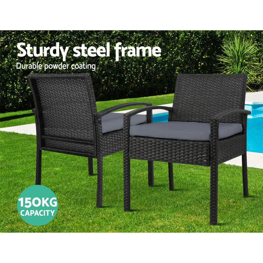 Gardeon 2PC Outdoor Dining Chairs Patio Furniture Rattan Lounge Chair Cushion Felix - Furniture > Outdoor