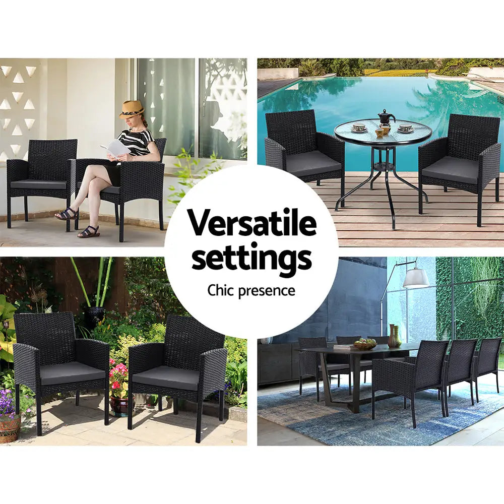 Gardeon 2PC Outdoor Dining Chairs Patio Furniture Rattan Lounge Chair XL Ezra - Furniture > Outdoor