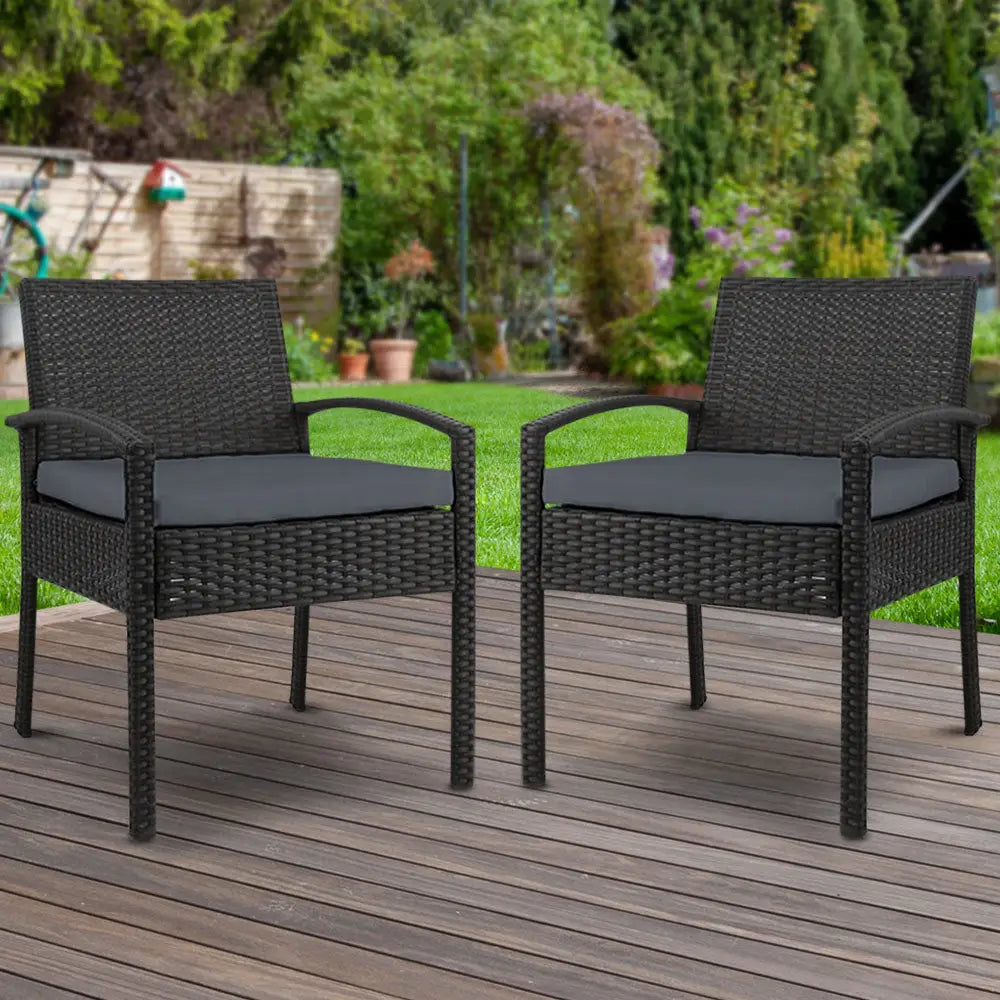 Gardeon 2PC Outdoor Dining Chairs Patio Furniture Rattan Lounge Chair Cushion Felix - Furniture > Outdoor