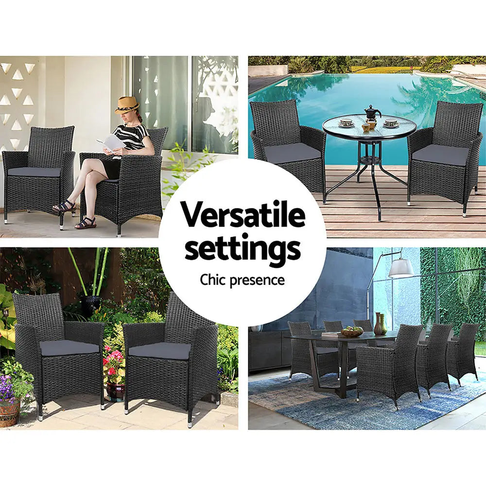 Gardeon 2PC Outdoor Dining Chairs Patio Furniture Wicker Garden Cushion Idris - Furniture > Outdoor