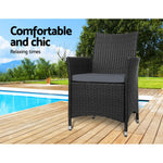 Gardeon 2PC Outdoor Dining Chairs Patio Furniture Wicker Garden Cushion Idris - Furniture > Outdoor