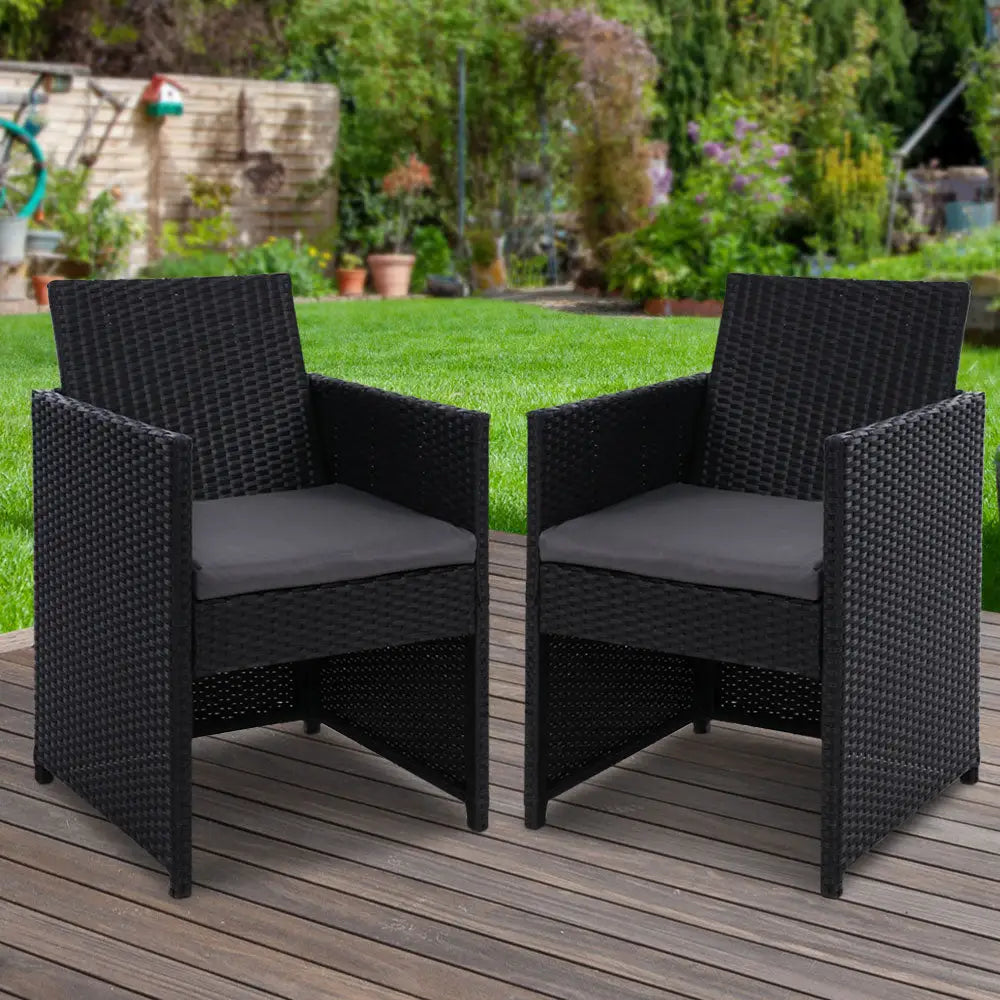 Gardeon 2PC Outdoor Dining Chairs Patio Furniture Wicker Garden Cushion Hugo - Furniture > Outdoor