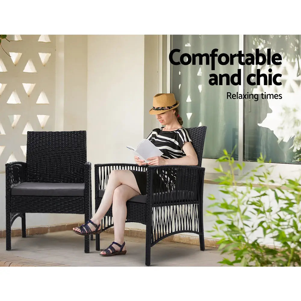Gardeon 2PC Outdoor Dining Chairs Patio Furniture Wicker Lounge Chair Garden - Furniture > Outdoor