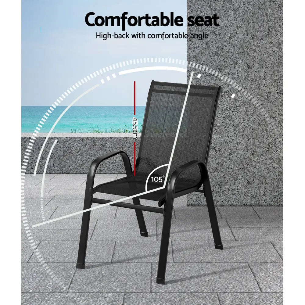 Gardeon 2PC Outdoor Dining Chairs Stackable Lounge Chair Patio Furniture Black - Furniture > Outdoor