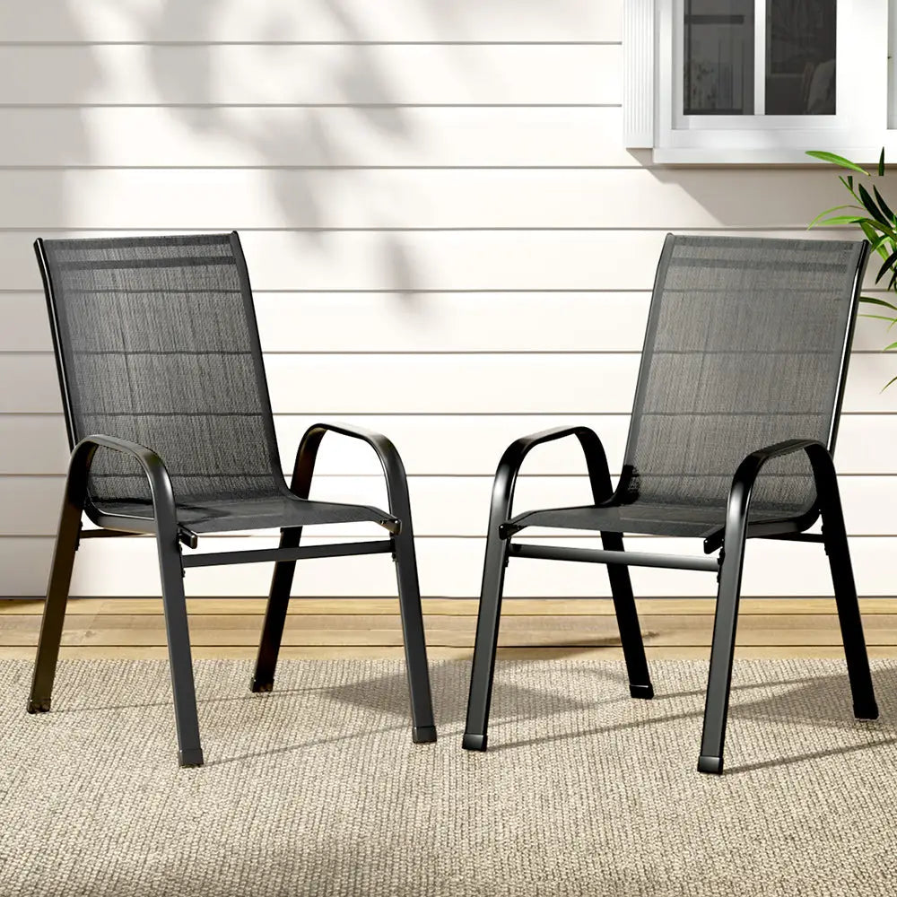 Gardeon 2PC Outdoor Dining Chairs Stackable Lounge Chair Patio Furniture Black - Furniture > Outdoor