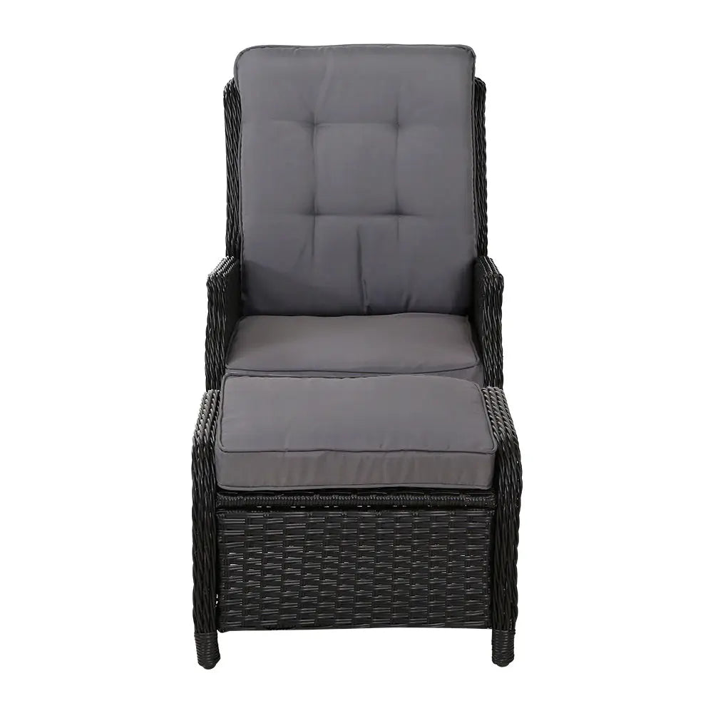 Gardeon 2PC Recliner Chair Sun lounge Wicker Lounger Outdoor Furniture Adjustable Black - Furniture > Outdoor